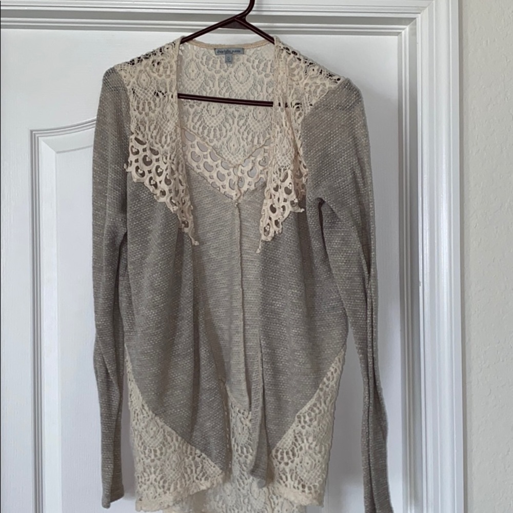 Charlotte Rusee gray and creme XL cardigan